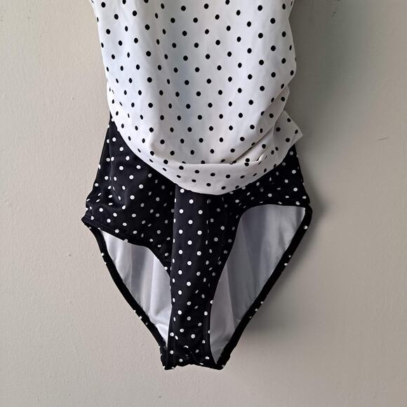 Talbots Miraclesuit One Piece Swimsuit High Neck Mixed Dot Black & White Size 16 - Picture 9 of 15